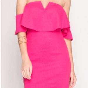 Hot pink off the shoulder dress
